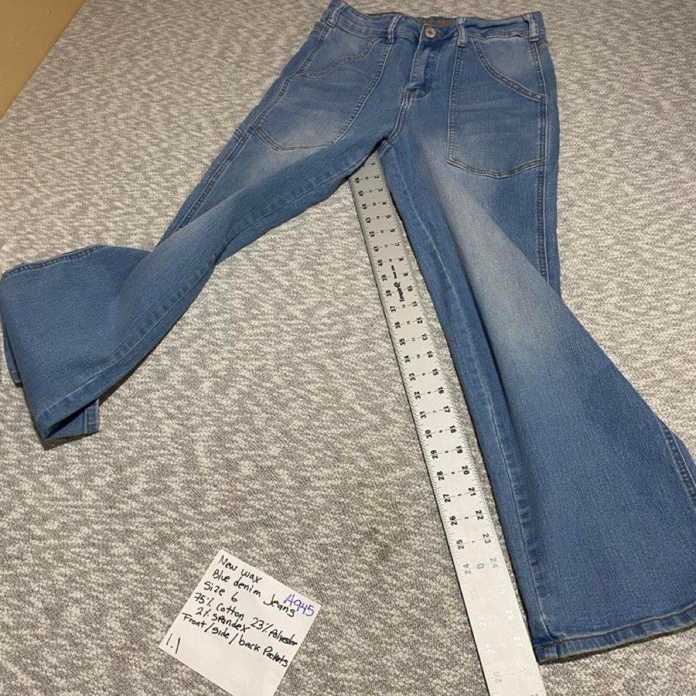 New Wax Blue denim jeans front, back & side pockets. Size 6. SKU-A945#denim